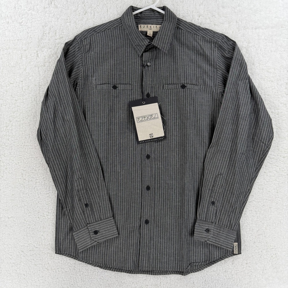 Ezekiel Shirt Mens Large Spector Black Stripe Long Sleeve Button Front Casual
